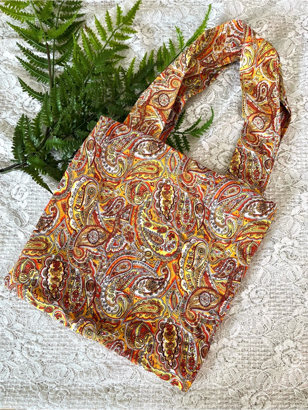 Handmade Orange Floral Tote Bag